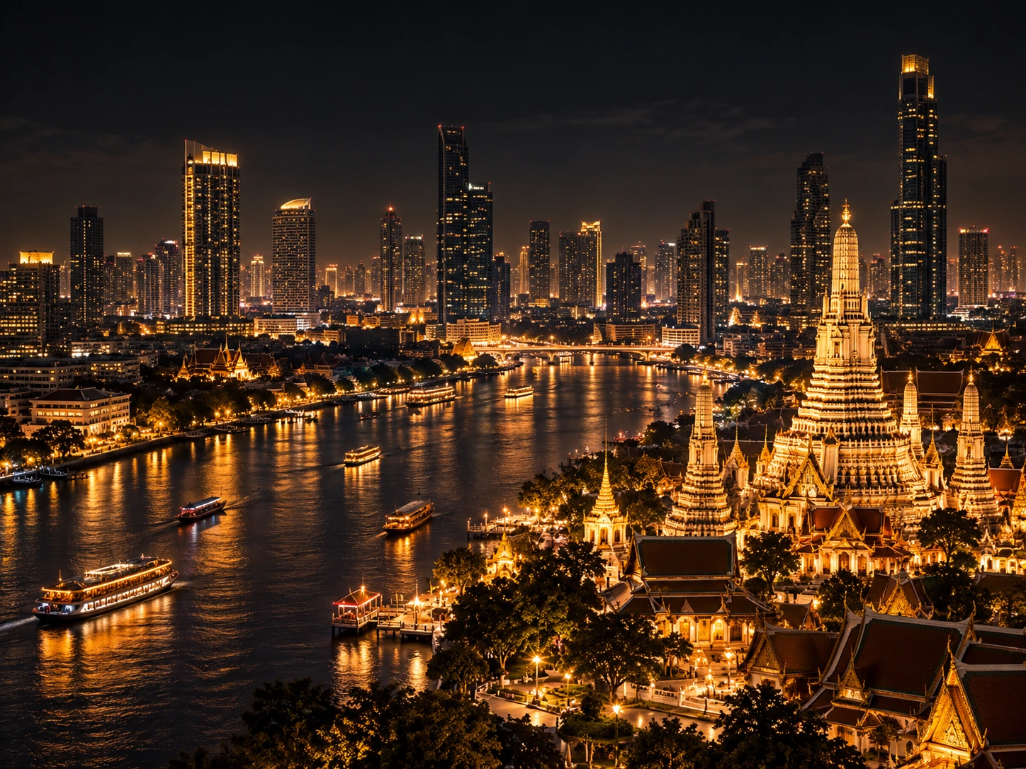 Gold-toned cityscape illustration of BANGKOK, THAILAND