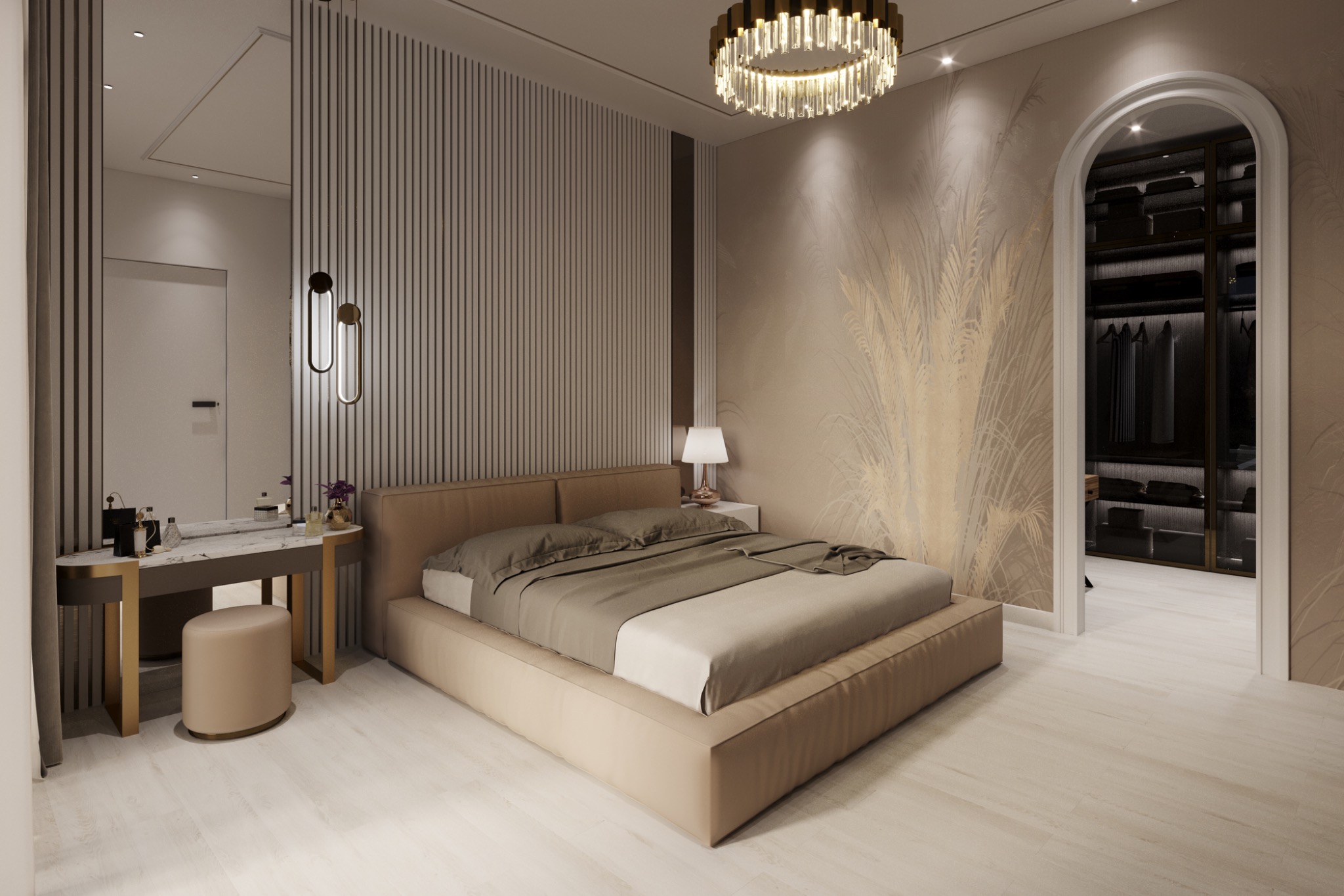 Golf Club Villa Type 2 luxury bedroom with chandelier and warm architectural detail