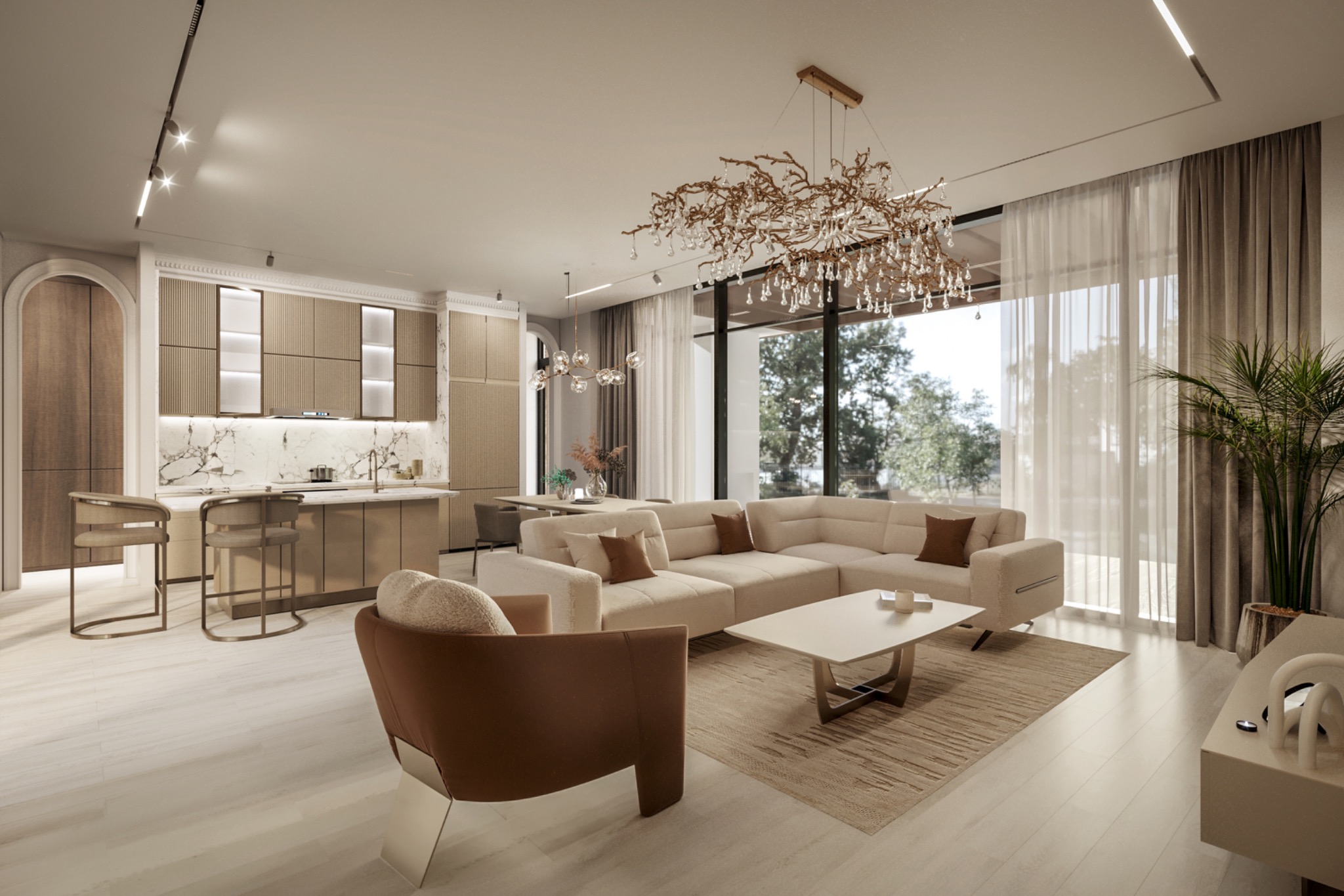 Golf Club Villa Type 2 living space and kitchen interior visualization